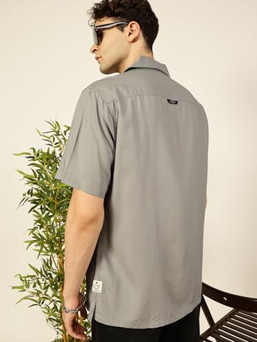 Image of Thomas Scott Men Half Sleeves Camp Collar Oversize Fit Solid Casual Shirt
