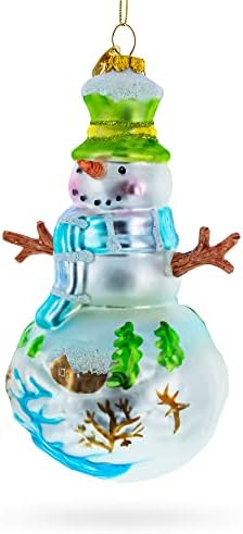 Snowman with Winter Village Painting Blown Glass Christmas Ornament - Image 5