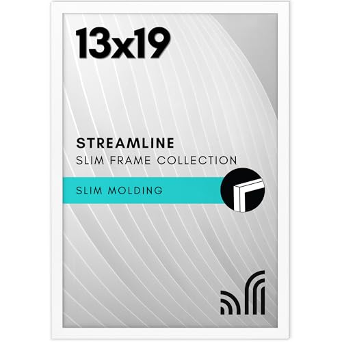 Americanflat 13x19 Picture Frame with Polished Plexiglass - Streamline Collection - Thin Border Picture Frame for Wall Display - Hanging Hardware Included - White