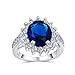 Bling Jewelry Kate Middleton Diana Ring Oval Blue Sapphire Color CZ Engagement Ring Silver Plated 5ct with Crystal Gift Box - Size 7