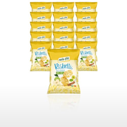 EKERA reis-fit Risbellis Apfel Zimt 16 Packungen knusprige Reiscracker | Süß & herzhaft | leichte Reiswaffeln als Snack für unterwegs Büro & zu Hause | Reis Cracker fettarm
