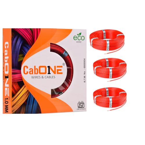 Image of CabONE Pack of 3 Electrical Wire 1.0mm | 90 Meter Single Core CCA Copper Cable | Heat Resistant No-Drip PVC Insulation | High Current Carrying Capacity House Wire