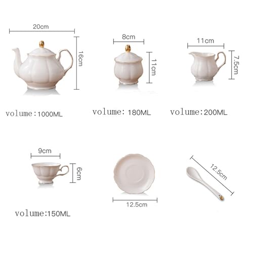 Fanquare 15-Piece Classic White English Ceramic Tea Set, Teapot, Bone China Cups without Metal Holder, Includes Matching Spoons for Afternoon Tea Service - Image 6
