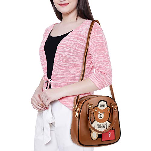 Image of SHAMRIZ Girl's Teddy Bear Print Sling Bag (Brown)