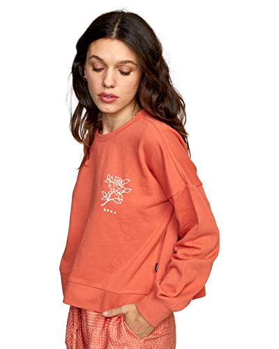 Rvca Women's Graphic Fleece Pullover Crew Neck Sweatshirt, Meadow/Peach, Medium #TOP1