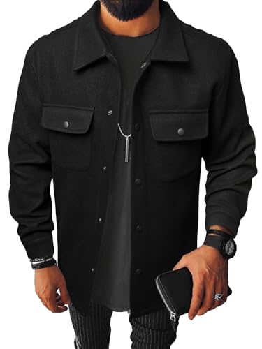 Floerns Men's Casual Flap Pocket Button Front Long Sleeve Jackets