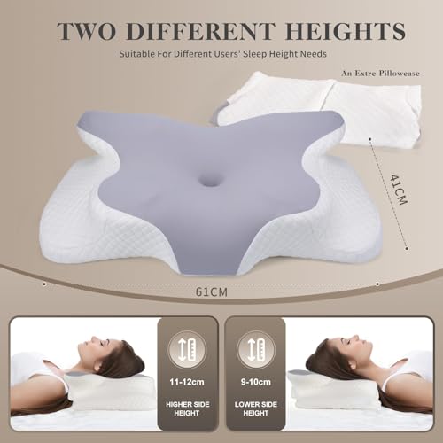 DEUKNICE Memory-Schaum-Kissen, orthopädisches Nackenstützkissen, Kopfstützkissen, ergonomisch für Seitenschläfer, optimaler Komfort bei Nacken- und Schulterschmerzen Gray