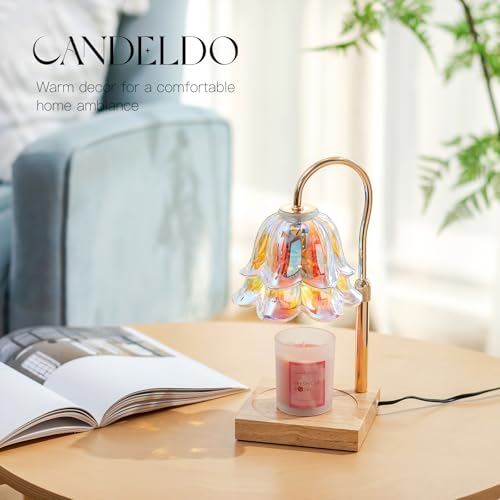 Candeldo Candle Warmer Lamp with Timer: Iridescent Flower Candle Warming Lamp with 2 Bulbs Height Adjustable Wax Warmer Dimmable Home Decor Mom Birthday Gift for Women by Candeldo - Image 3