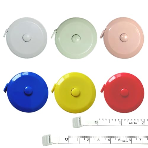 6 Pack Tape Measure Retractable Measuring Tape for Body Sewing Tailor Craft Cloth 60 Inch/ 150cm, Double Scale Soft Measurements (Green Pink Blue Red Yellow Dark Blue)