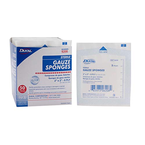 Dukal Esponja de Gasa, 8 Capas, Estéril, 2" x 2", Blanca (Paquete de 3000) miniatura 1