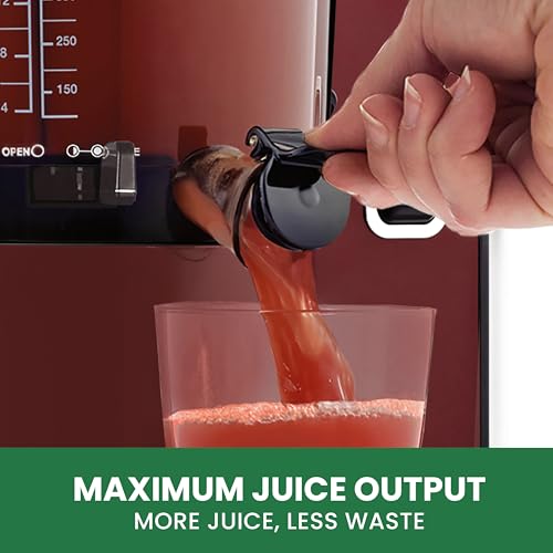 Omega Juicer Cold Press Vertical 43 RPM Slow Masticating Compact Juice Extractor for Fruits and Vegetables Quiet Operation with 3 Stage Auger Automatic Pulp Ejection and No-Drip Tap, 150-Watts, Red
