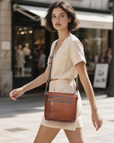 Image of COOLCY Genuine Leather Crossbody Bags for Women Purses and Handbags for Ladies with Multiple Pockets Shoulder Satchel Bag