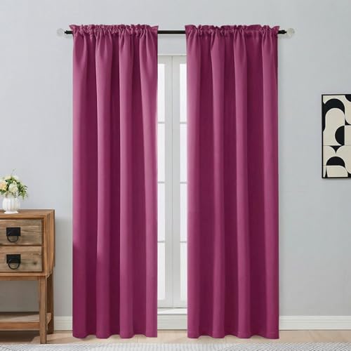 Image of Hot Pink Blackout Curtains for Bedroom 84 Inch Length 2 Panels Set, Thermal Insulated Curtains for Living Room Nursery, Energy Saving Cortinas Blackout para Dormitorio, 2x40Wx84L