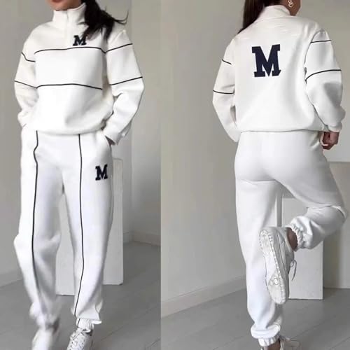 Women's Casual Letter M Long Sleeve Two Piece Set, Womens Sweatsuits 2 Piece Set, Long Sleeve Hoodie And Sweatpants Set3