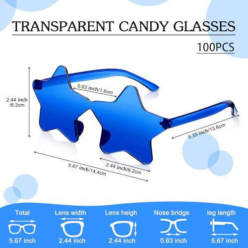 Image of Kanayu 200 Pair Star Shaped Rimless Sunglasses Transparent Star Candy Color Pentagram Glasses for Adult