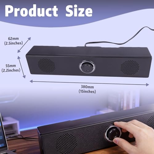Enceinte PC Barre de Son, Haut-Parleur USB avec Câble AUX 3.5mm, Son Clair et Puissant, Commandes de Volume Faciles, Idéal Gaming et Bureau pour Ordinateur de Bureau, Laptop, Moniteur, TV. – Image 3