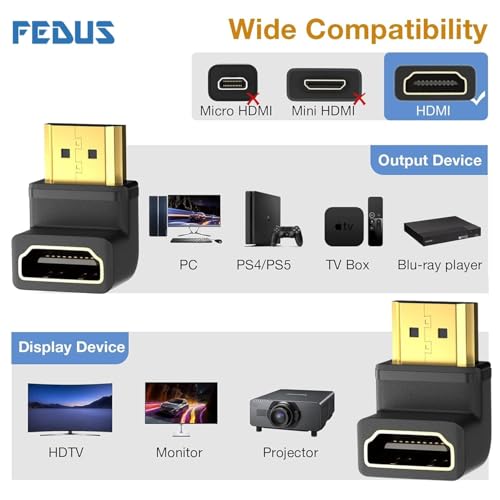 Image of FEDUS hdmi Connector, hdmi Male to Female Adapter,hdmi Jointer, hdmi to hdmi Connector, hdmi Adapter,Extension Coupler 90 Degree L Shape, Pack of 1 (FEDUS HDMI M-to F L-SHAPE-90 JONTR BLK a)