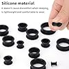 LORSENG 16 PCS Ear Stretching Kit Soft Silicone Ear Tunnels Gauge Earrings, Double Flared Saddle Earring Ear Ring Stretcher Piercing Stretcher Plugs Ear Expanders Ear Spacers for Men Women (Black) #2