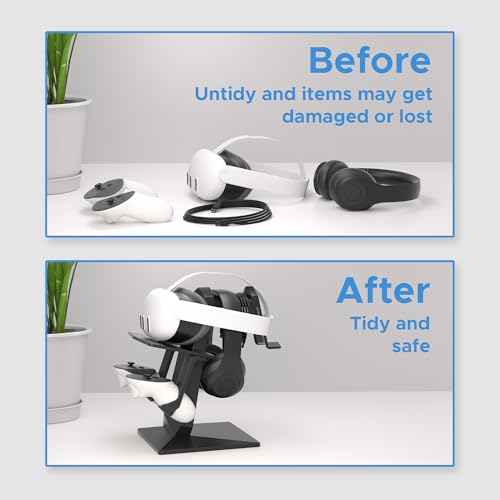 Image of DigiCharge VR Headset Stand for Meta Quest 3S / Quest 3 / Oculus Quest 2 Holder Stand VR Mount Display Storage for Headset and Touch Controllers