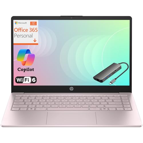 Image of HP Laptop Computer with 1-Year Office 365 for Student Daily Study & Home use, Intel N150, 16GB RAM, 512GB SSD+128GB UFS Storage, Long Battery Life & 14 inch inch Portable Design, Windows 11 Home, Type-C Hub