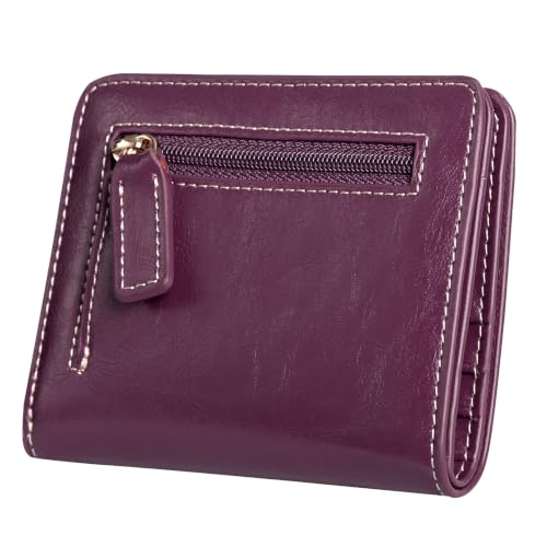 Image of Itslife Women's Rfid Blocking Small Compact Bifold Leather Pocket Wallet Ladies Mini Purse with id Window (Waxed Fuchsia)