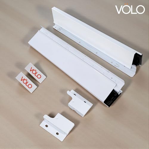 Image of VOLO Soft Close Tandem Drawer Slide System for Modular Kitchen - Double Gallery Metal Side Panels, Innotech Type, 50Kg Load Capacity | 1 Set | (White, 4 Inch X 550MM)