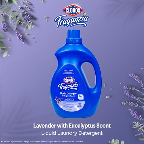 Image of Clorox Fraganzia Liquid Laundry Detergent, Lavender Scent - High Efficiency Formula for All Front and Top Load Washing Machines, Long-Lasting Fragrance, 65 Loads per Bottle, 100 Fl Oz