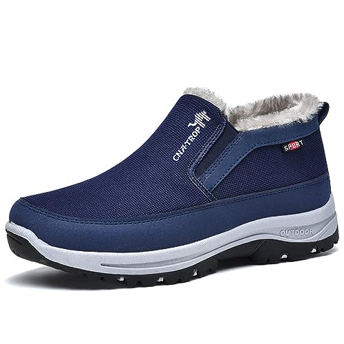 FAIRSOMA Men'S CNA Trop Winter Slip-On Warm Ankle Chukka Boots With Arch Support,Outdoor Waterproof Anti-Slip Fur Lined High Top Leather Snow Loafers Comfortable Hiking Walking Shoes
