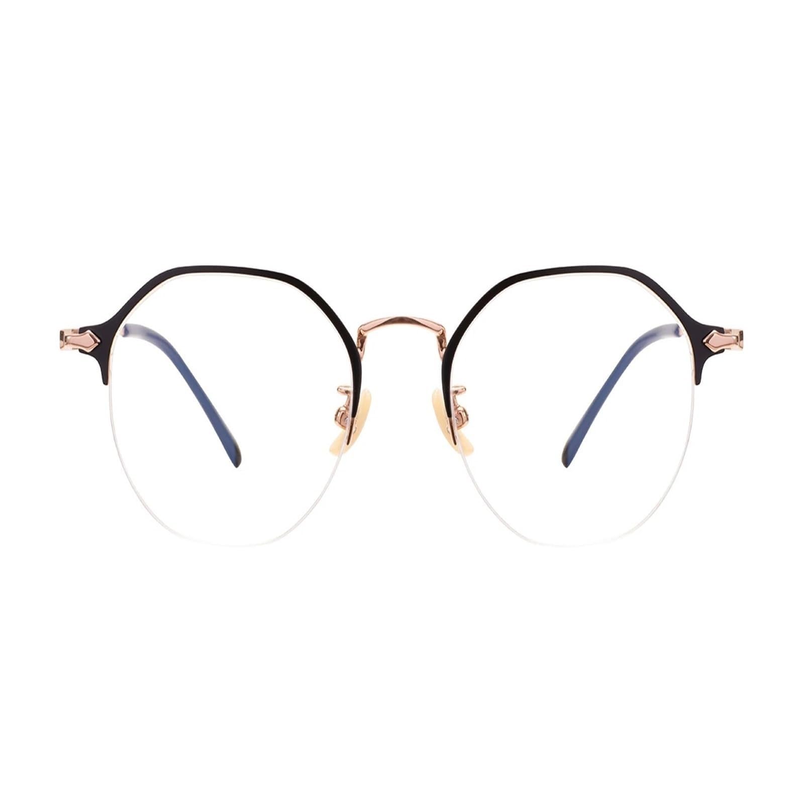 Occhiali a Mezza Montatura Occhiali Rotondi Occhiali da Nerd Medi Montature for Occhiali in Metallo Occhiali da Lettura con aste in Titanio Unisex(Svart)