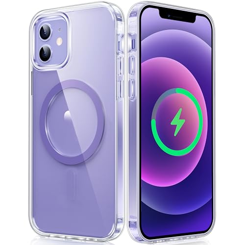 Image of FNTCASE for iPhone 12 Case Clear: iPhone 12 Pro Case Magnetic Phone Cases Compatible with Magsafe Slim Anti Yellowing Military Grade Drop Rugged Protective Transparent Cell Phone Cover (D-Purple)