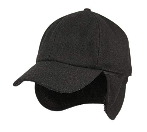 LUMINOUS FASHION Men's Ear Flap Hunting Trapper Baseball Wool Cap Brim Warm Hat with Fleece Sherpa Lining(Black)