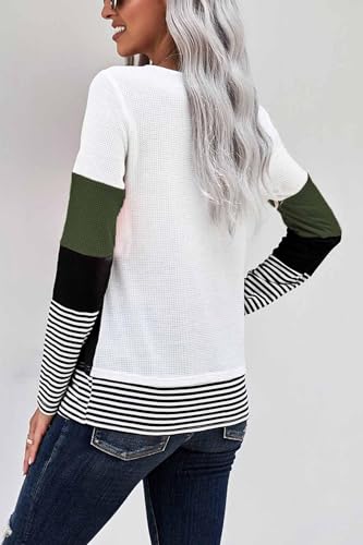 NEYOUQE Womens Color Block Waffle Loose Long Sleeve T Shirts Casual Comfy Tops Tee Shirt Women's Tunics3