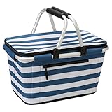 SIYUAN Picnic Basket with Handles 30L Large Stripped Insulated Cooler Leakproof...