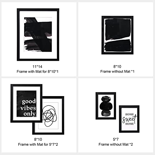 ArtbyHannah Gallery Wall Frames Picture Frame Set of 6 Black and White Wall Art Decor, Multi-Size 11\"x14\"x1, 8\"x10\" x3, 5\"x7\"x2