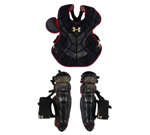 Evan Gattis Autographed/Signed Game Used Red & Navy Catchers Gear with