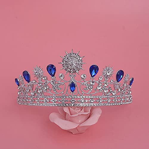 Tiaras y coronas para mujer, elegante tiara nupcial de lujo con diamantes de imitación azules, tiaras y coronas de cristal para bodas, tiaras para desfiles, accesorios de joyería para el cabello.Blue,