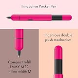 Lamy Pico neonowy różowy długopis prezentowy – innowacyjny długopis kieszonkowy – 1 kliknięcie do pełnowymiarowego rozmiaru – obudowa z metalu i szerokość kreski M – w zestawie etui z prawdziwej skóry