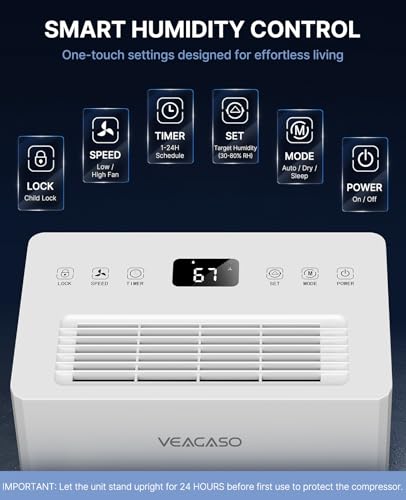 Image of VEAGASO 2000 Sq.Ft. Dehumidifier for Basement with Drain Hose, 28 Pints Dehumidifiers for Home, Bedroom, Garage, 38dB Sleep Mode, Auto-Defrost, 3 Modes, 24H Timer