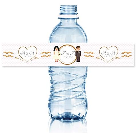 15 Personalised bottle stickers for weddings and wedding celebrations. Stickers with name to stick on 33 cl water bottles. Water, fridge and dishwasher resistant Cover