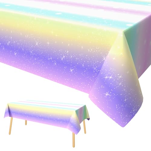 Xinvery Nappe Le Rainbow Nappe Jetable Anniversaire Nappe en Plastique Papier Fournitures De Fête De Rainbow pour Les Enfants Filles Anniversaire Mariage Baby Shower Décoration 137 X 274cm