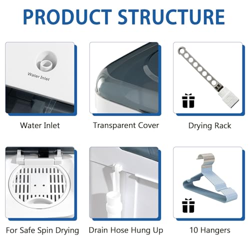 Image of DOGHLY 22lbs Portable Washing Machine, Washer with Drying Rack & 10 Hangers