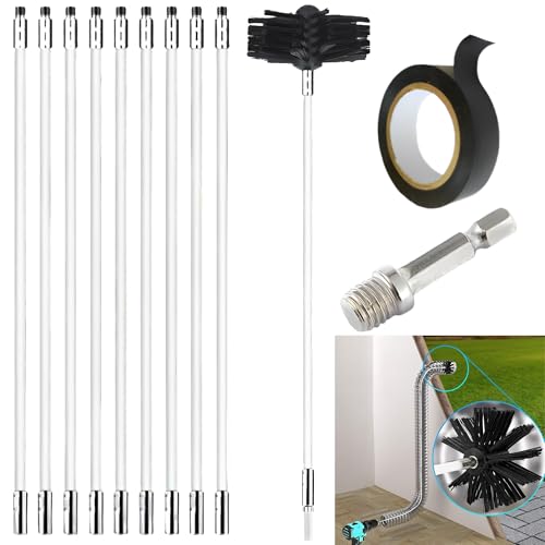 CXAFQ 12 Pcs Chimney Cleaning Brush Kit, Flexible Chimney Sweep Kit, Sink Unblocker, Suitable for Chimneys Hood Ducts