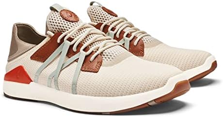 OLUKAI Mio Li Men's Athletic Shoe, Lightweight & Breathable Mesh, Comfort Fit & Wet Grip Rubber Soles, Premium Embossed Leather Eyestays, Bone/Koi, 15 | Image 4