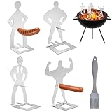 APLOS 5 Stück Grillwursthalter Stehender Mann,Grillwursthalter Aus Edelstahl,Hot Dog BBQ Tools Mit Silikon Öl Pinsel,Für Geschenke Für Outdoor Camping,Geschenk Für Grillliebhaber