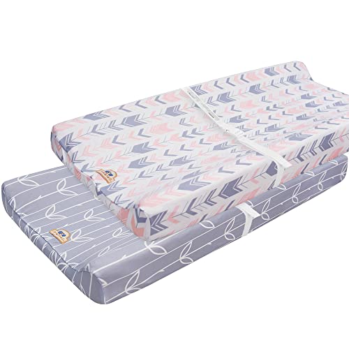 Image of BlueSnail Print Changing pad Cover Set 2PK, Breathable and Comfortable Changing Pad Cover for Boys and Girls (Gray+Pink Arrow)