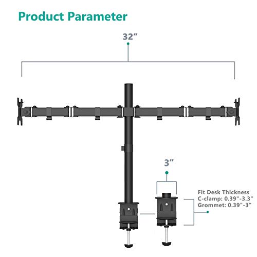 Image of WALI Dual LCD Monitor Fully Adjustable Desk Mount Stand Fits Two Screens 13 to 32 inch, 17.6 lbs. Weight Capacity per Arm (M002LM), Black