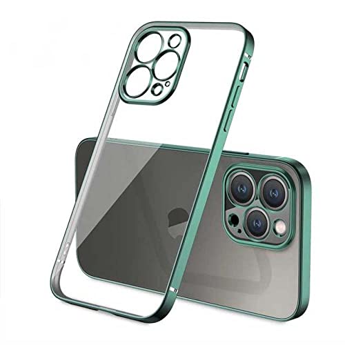 Coque antichoc pour iPhone 13 Mini silicone transparent cadre carré vert nuit foncé