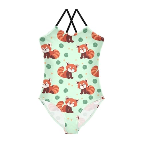 Cute Red Panda Girls One Piece Swimsuits Green Sport Halter Swimwear Beach Bathing Suit 3T