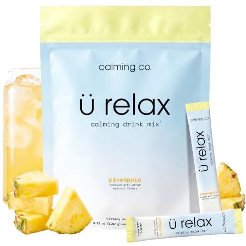 Calming Co. Ü Relax 2.0 Powder Drink Mix, Pineapple, Ashwagandha & L-Theanine, Adaptogens, Cortisol, Sleep Aid, Ready-to-Mix, Sugar Free, Zero Calorie, 20 Stick Packs