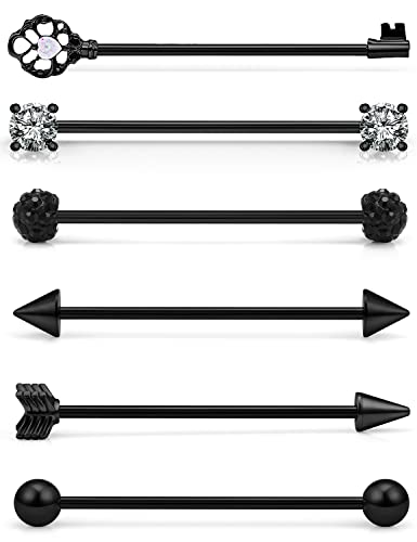 Vsnnsns 14G Surgical Steel Industrial Earrings with Cubic Zirconia Barbell Piercing Spike for Women & Men